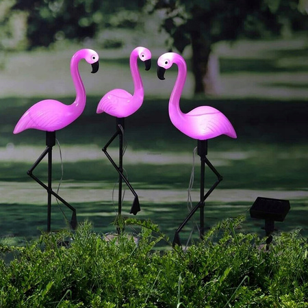3x LED SOLAR betriebene Gartenlampe Flamingos 54cm