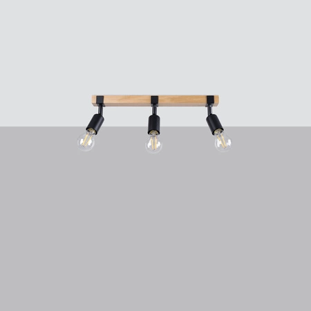 ZUCA 3 3xE27 Schwarz Holz Modern SOLLUX Deckenleuchte