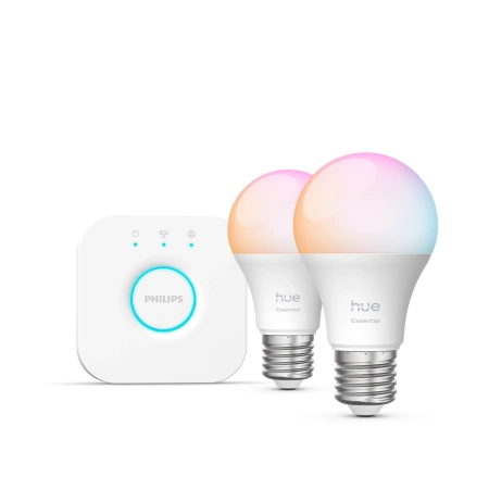 3x LED-Glühbirne E27 A60 8W = 60W 806lm 2200-6500K CCT + RGB SMART Smart Bluetooth ZigBee Weiß und Farbe Ambiance + Bridge Bridge Philips HUE Starter Kit