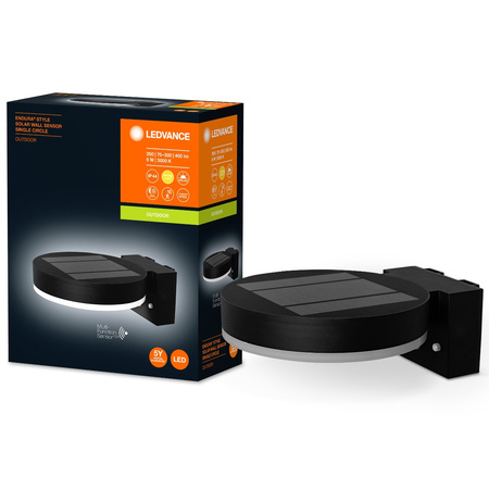 Solar-Gartenwandleuchte LED-Fassadenleuchte 6W Schwarz Rund ENDURA STYLE LEDVANCE