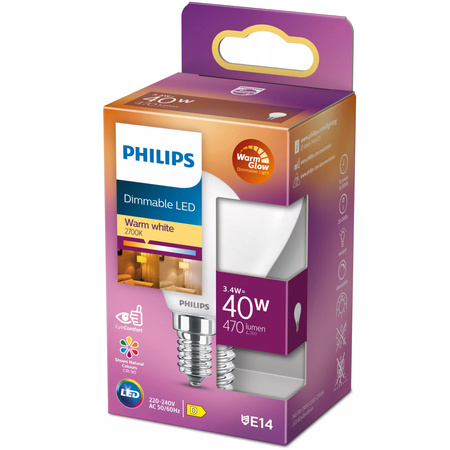 LED-Kugellampe E14 P45 3,4W = 40W 470lm 2700 warmes Filament milchig PHILIPS dimmbar