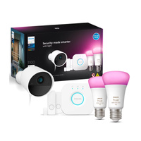 Secure Camera WCA E27 Set + 2x Kontaktsensor + 2x weiße und farbige Ambiance E27 Philips Hue Glühbirnen