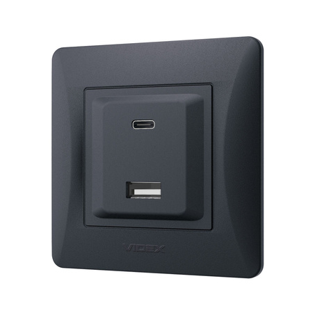 USB-A + USB-C 20W 16A Unterputzdose Schwarz BINERA VIDEX mit Rahmen