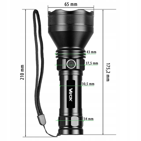 Taktische LED-Taschenlampe leistungsstark wiederaufladbar USB-C 20 W 1900lm IPX6 VAYOX