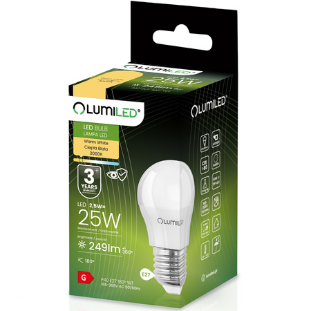 6x LED Lampen E27, Glühbirne P40 2.5W = 25W 249lm 3000K warm LUMILED