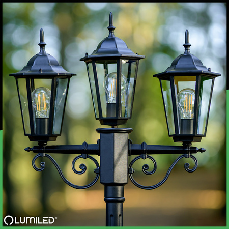 Gartenleuchte 3x E27, Gartenlaterne 2m Schwarz BELLIS LUMILED