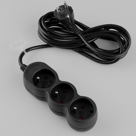 Netzverlängerungskabel Geerdete Steckdosenleiste 3 Steckdosen 3m Schwarzes Kabel Lendo Lumiled