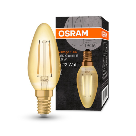 LED-Lampe E14 B35 2.5W = 22W 220lm 2400K Warm 360° Glühfaden OSRAM Vintage 1906