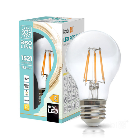LED-Lampe E27 A60 11.5W 1521lm 3000K Warm 360° Glühfaden KOBI FGS