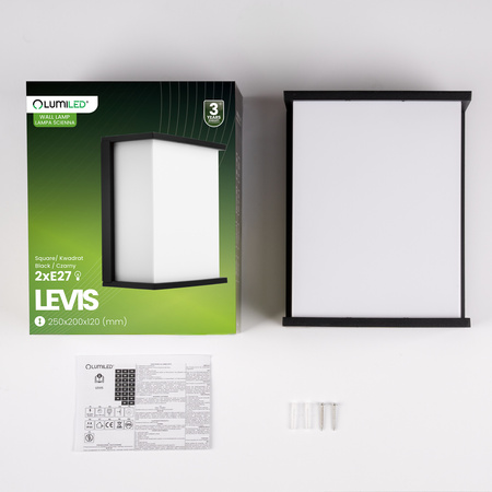 Wandleuchte Außen 2x E27, Garten-Wandleuchte rechteckig LEVIS LUMILED