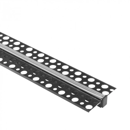 Aluminium LED-Profil für Gipskarton REGIPS Unterputz Schwarz 2m mit transparentem Diffusor für LED-Streifen + Kappen Ecolight GPW Serie