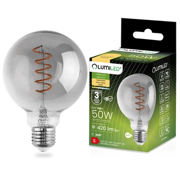 Dekorative LED Lampen E27, Glühbirne G95 6W = 50W 420lm 2200K warm 360° Globe Smokey Glühfaden LUMILED
