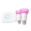 2PAK LED-Glühbirne E27 A60 9W CCT RGB PHILIPS HUE White & COLOR Ambiance Bluetooth Zigbee + Hue Bridge + Dimmerschalter