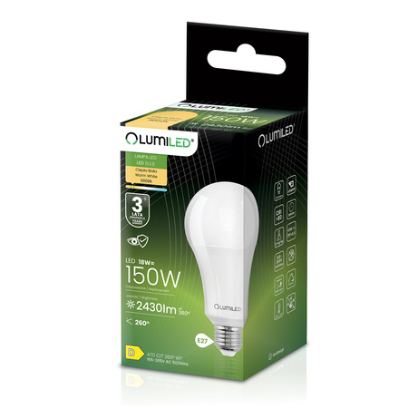 6x LED-Lampe E27 A70 18W = 150W 2430lm 3000K warmweiß 260° LUMILED