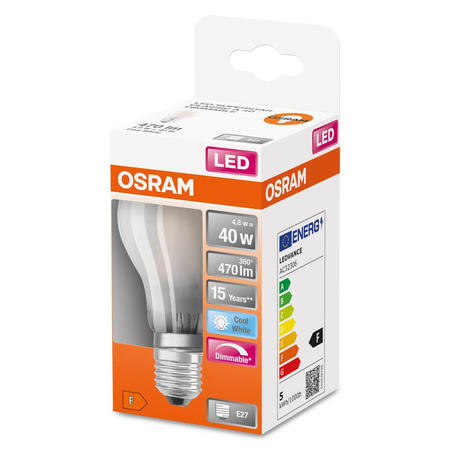 LED-Lampe E27 A60 4.8W = 40W 470lm 4000K Neutral 320° Glühfaden Dimmbar OSRAM SUPER STAR