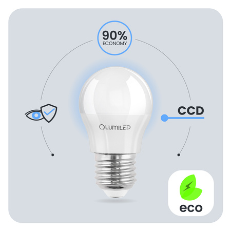 6x LED Lampen E27, Glühbirne P40 5W = 40W 470lm 180° 6500K kalt LUMILED