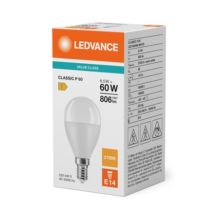 LED Lampen P45 E14 6.5W = 60W 806lm 2700K Warmweiß LEDVANCE