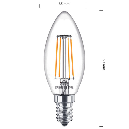 3x LED Lampen E14 Kerze B35 4.3W = 40W 470lm 2700K Warm FILAMENT Philips
