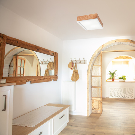 Plafond LED-Deckenleuchte SANTIAGO 2xE27 Quadratisch Eiche LD-PD-9.4 Lamkur