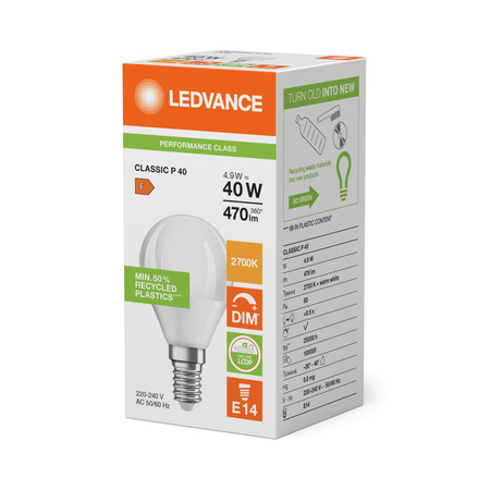 LED Birne Kugel E14 P45 4.9W = 40W 470lm 2700K Warm 200° Dimmbar Ledvance