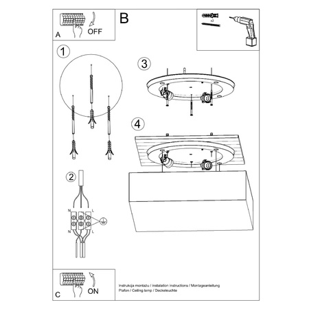 Anbauleuchte HORUS 4xE27 Deckenaufbauleuchten Square 55cm Modern Schwarz-Weiss SOLLUX