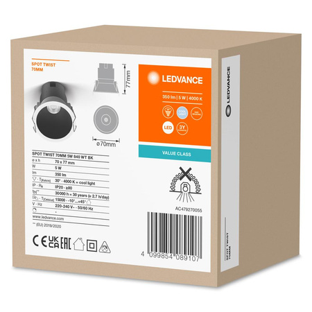 LED-Panel bündig montiert Spot-Leuchte 5W 350lm 4000K Neutral weiß schwarz Downlight Slim Ledvance