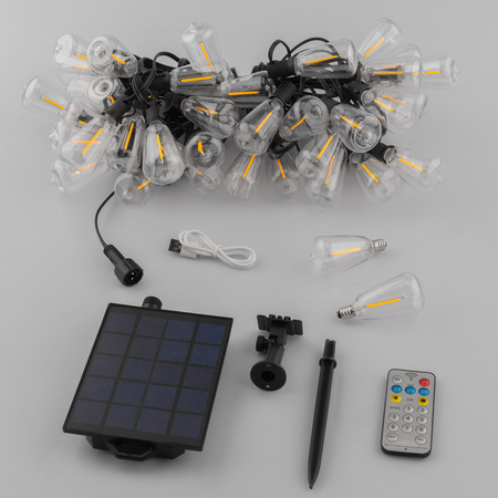 Solar Garten Girlande 40x LED Dekobirnen 14,5m 2700K Warm + PYRIS LUMILED Fernbedienung