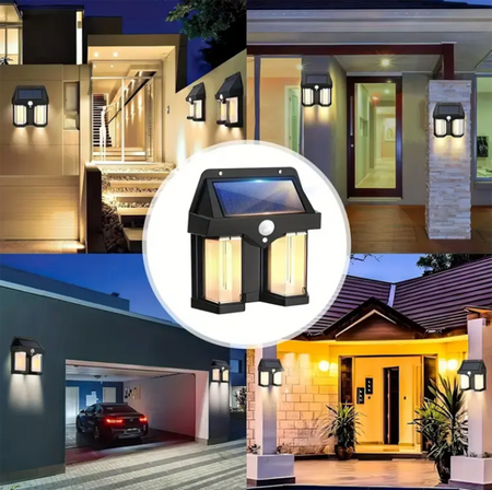 Solar LED Wandleuchte Solar-Fassadenstrahler Dämmerungssensor Schwarz