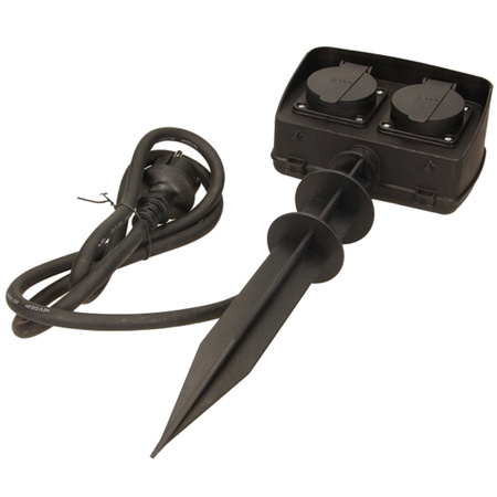 Gartensteckdose 2x2P+Z Doppel mit Klappe mit Erdungsklappe mit Erdungsstecker IP44 Kabel 1,5m ORNO