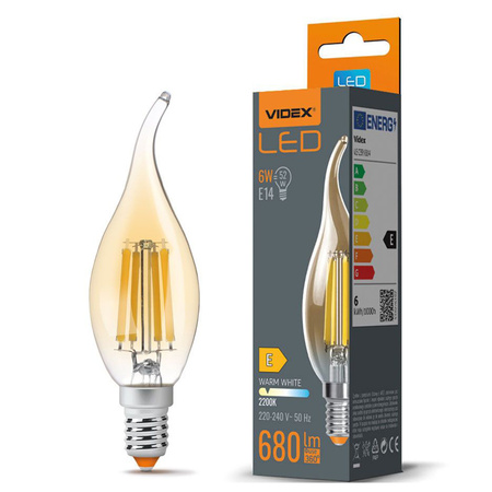 LED Lampen E14 BA 35 6W = 52W 680lm 2200K Warmer Bernsteinfaden 360° VIDEOX