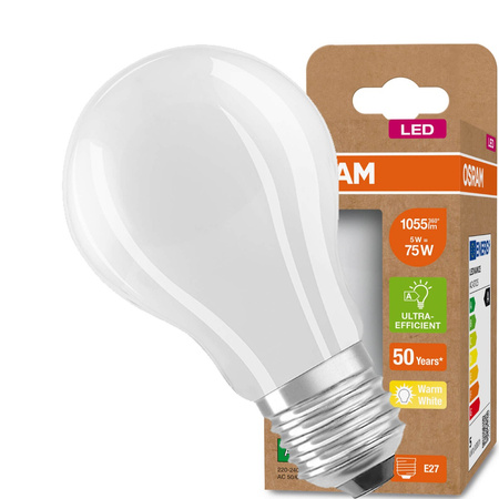 LED Lampen A60 E27 FR 5W = 75W 1055lm 3000K Warm 360° OSRAM ULTRA EFFICIENT Filament