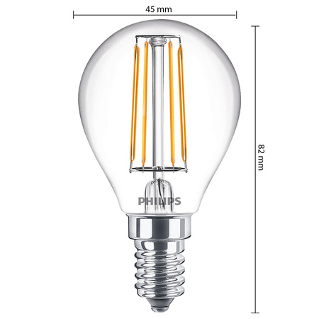 E14 P45 LED Lampen 4,3 W = 40 W, 470 lm, 2700 K, warmes Filament PHILIPS