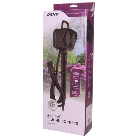 Gartensteckdose 2x2P+Z Doppel mit Klappe mit Erdungsklappe mit Erdungsstecker IP44 Kabel 1,5m ORNO