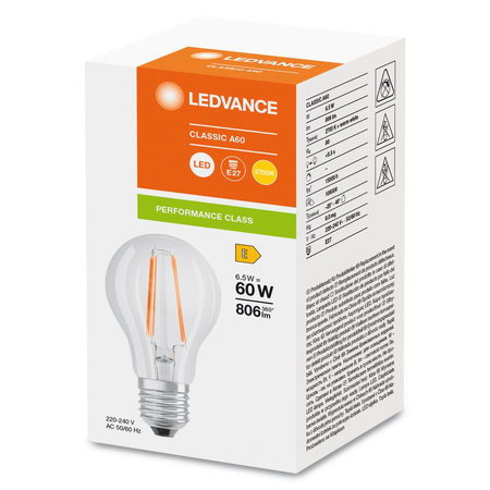 LED Lampen A60 E27 6.5W = 60W 806lm 2700K Warmweiß FILAMENT LEDVANCE