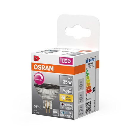 LED Leuchtmittel GU5,3 MR16 5W = 35W 350lm 2700K Warm 36° CRI90 12V OSRAM SUPERSTAR+ Dimmbar