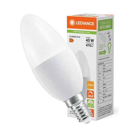 LED-Kerzenbirne E14 B35 4.9W = 40W 470lm 2700K Warm 240° Dimmbar Ledvance