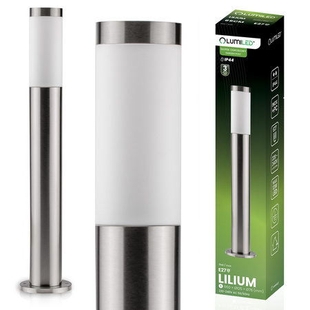 Gartenleuchte E27, Außenstehleuchte Pollerleuchte 65cm INOX LILIUM LUMILED