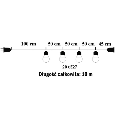 Outdoor Garten Girlande Lichterkette 10m 20xE27 LED 1,3W Kobi