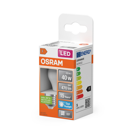 LED-Lampe P45 Ball E27 4.9W = 40W 470lm 6500K Cold 150° STAR CLASSIC Osram