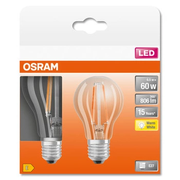 2x LED Lampen E27 A60 6,5W = 60W 806lm 2700K Wärme 300° Filament OSRAM STAR