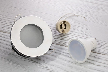 HALOGEN Einbaustrahler IP44, Deckenstrahler Badezimmer Chrom AQUS + LED GU10 5W 4000K LUMILED