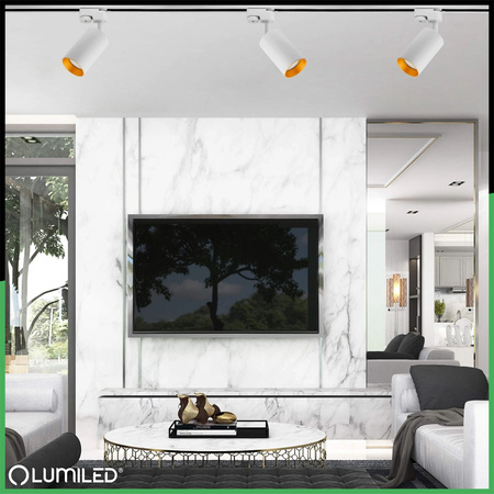 1m Stromschiene + 3x Schienenstrahler GU10 Weiß-Gold SAGI LUMILED