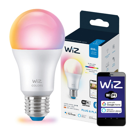 LED-Lampe E27 A60 8W = 60W 2200-6500K + RGB SMART WiFi WiZ