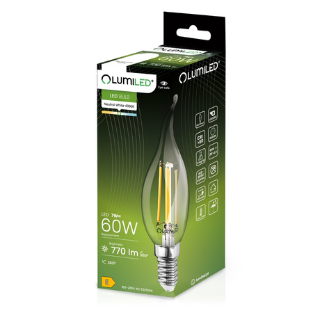 LED Lampen E14, Glühbirne Flame B35 7W 770lm 360° 4000K neutral Glühfaden LUMILED