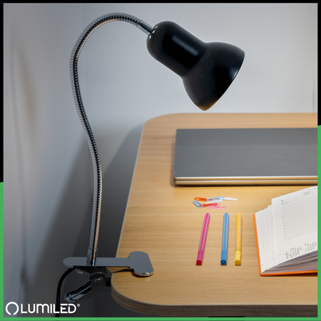 Schreibtischlampe Tisch Verstellbar DONA Schule Nachtlicht E27 Clip Schwarz LUMILED