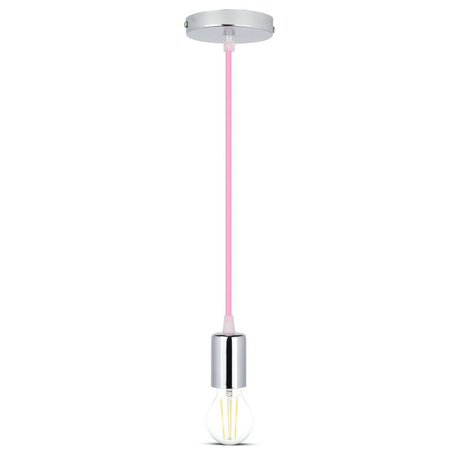 Pendelleuchte Leuchte E27 Chrom Schirm mit rosa Kabel Hängend VT-7338 V-TAC