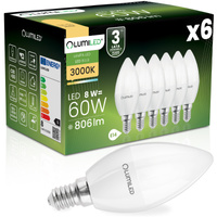 6x LED Lampen E14, Kerzenform Lampe B35 8W = 60W 806lm 180° 3000K warm LUMILED