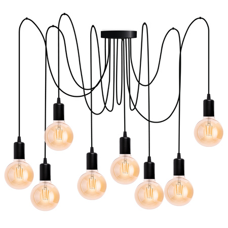 Pendelleuchte mit 8x E27-Sockeln einstellbare, Hängelampe Schwarz mit 8-fach Pendel Spinne Arane LUMILED