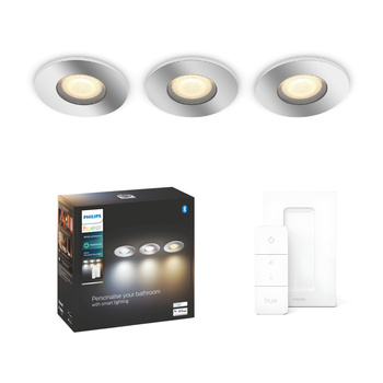 LED Adore 3x 5W IP44 CCT Kreisförmige PHILIPS HUE Bluetooth Badeinbauleuchte + Dimmschalter