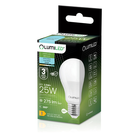 LED-Lampe E27 A60 2.5W = 25W 275lm 6500K kaltweiß 260° LUMILED